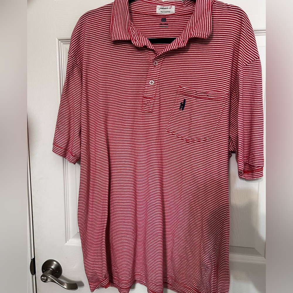 JOHNNIE-O Mens XL Red/White Stripe POLO Shirt‎ 100% Cotton
